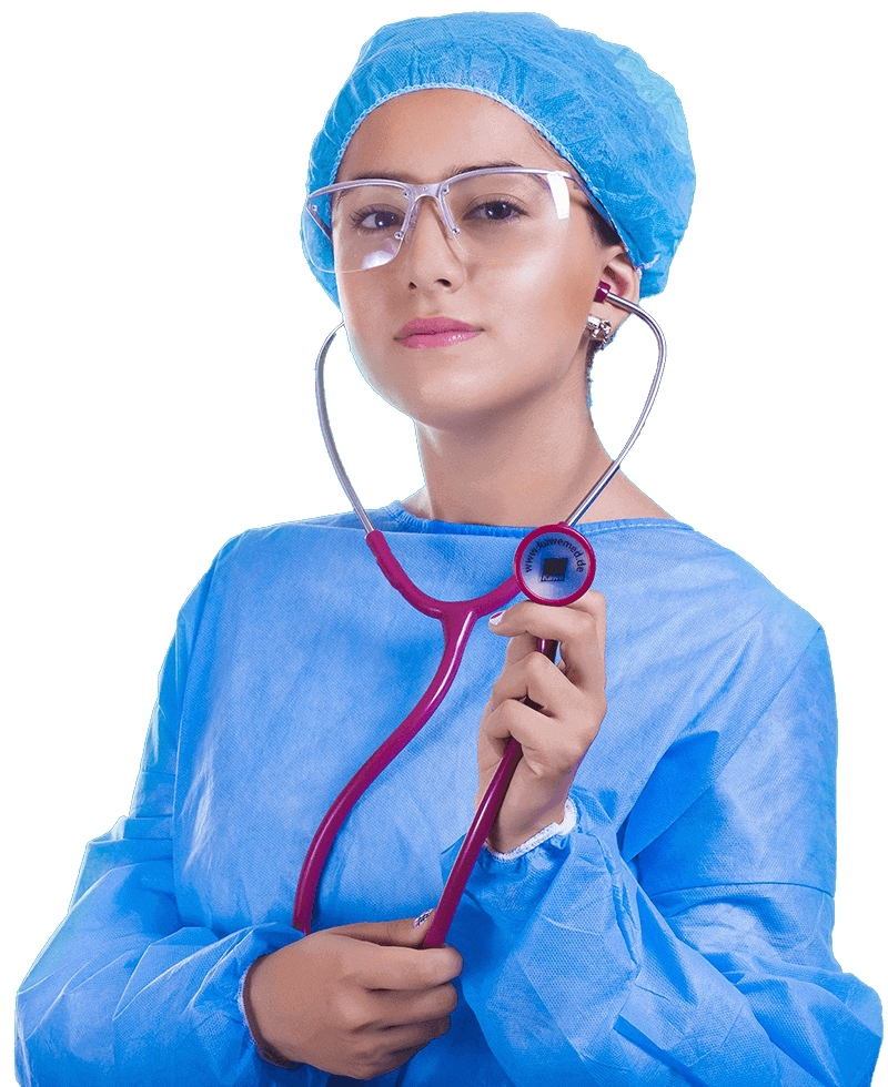 Profesional sanitaria de Clínica Anubis con bata y fonendoscopio